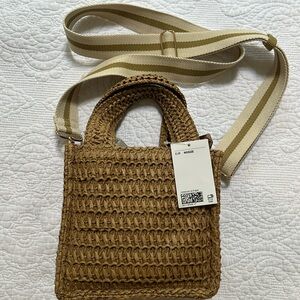H&M raffia Straw handle tote with canvas crossbody strap